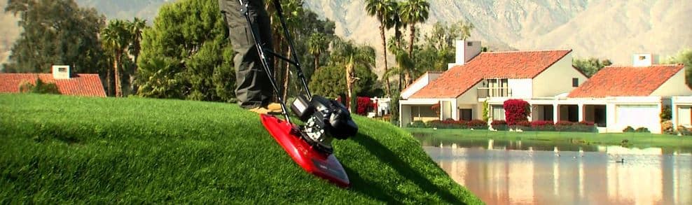 slope trimming using hover lawn mower